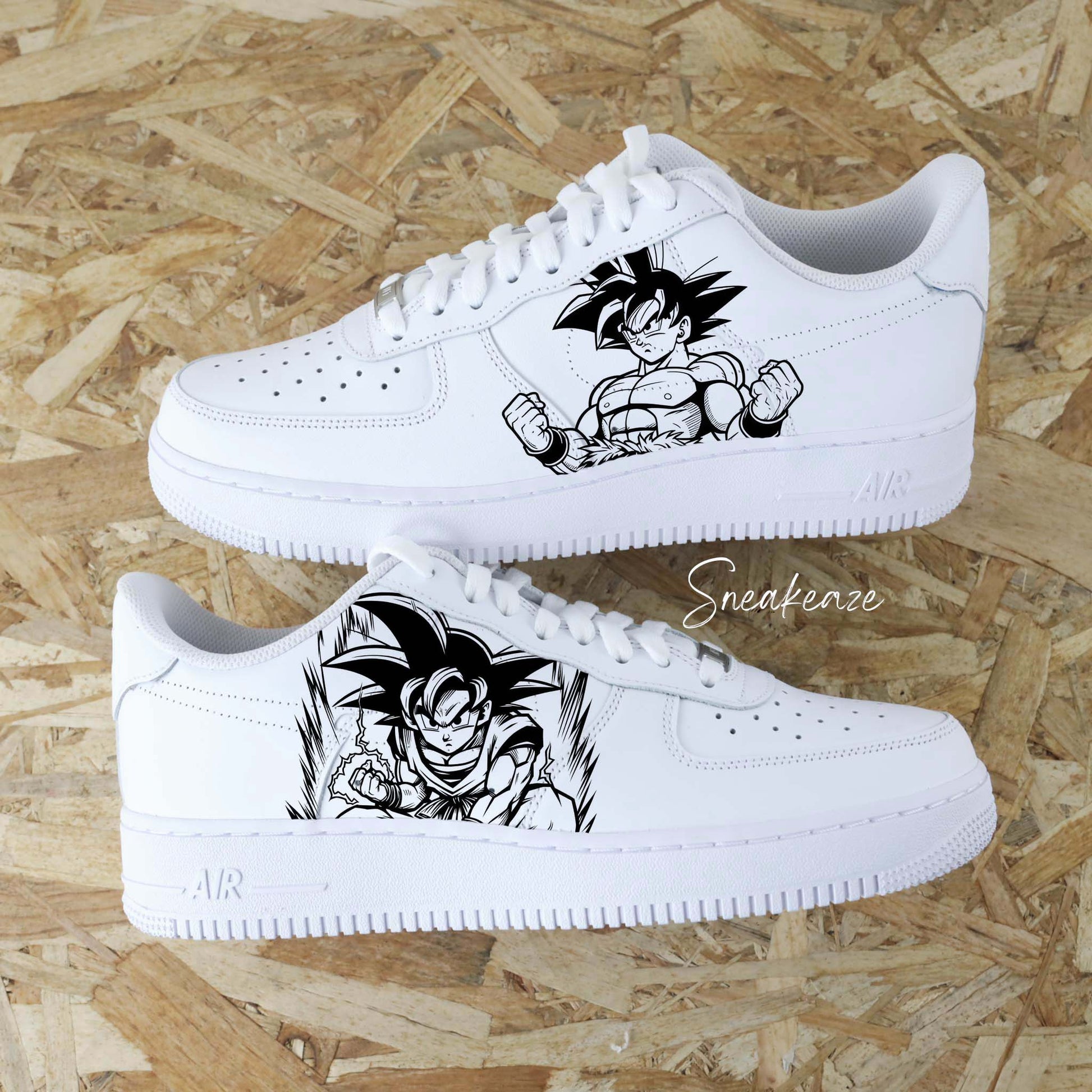 Baskets Nike Air force 1 custom dessin Dragon Ball Z son goku manga animé japonais sneakeaze custom skz