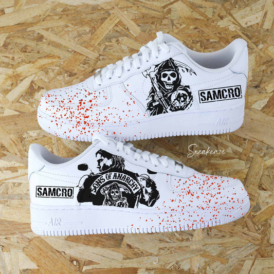 air force 1 custom jax teller sons of anarchy splash rouge baskets personnalisé pour homme nike af1 men
