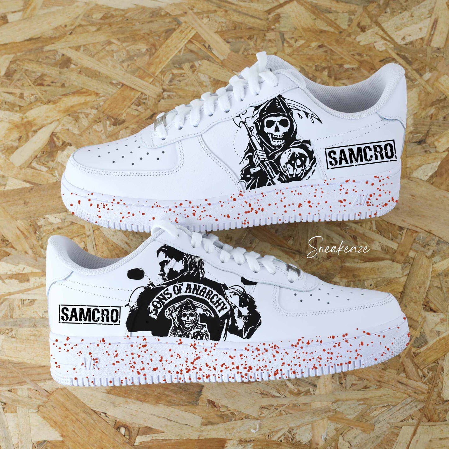air force 1 custom jax teller sons of anarchy splash rouge baskets personnalisé pour homme nike af1 men
