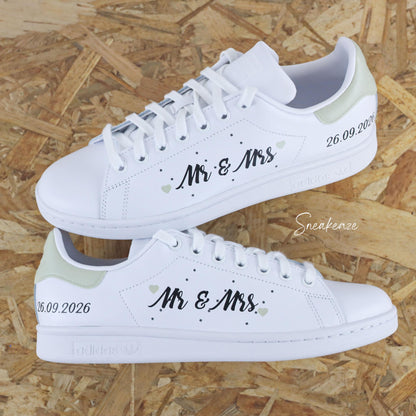 Mr & Mrs couleur vert sauge - Stan Smith custom mariage - SNEAKEAZE CUSTOMS