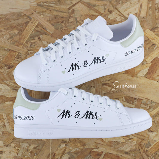 Mr & Mrs couleur vert sauge - Stan Smith custom mariage - SNEAKEAZE CUSTOMS