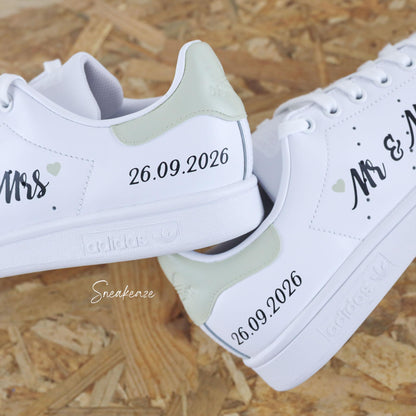 Mr & Mrs couleur vert sauge - Stan Smith custom mariage - SNEAKEAZE CUSTOMS
