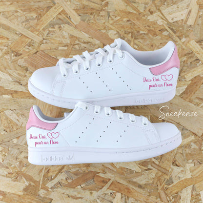 Adidas Stan smith Custom - baskets de mariage - deux oui pour un nom - sneakers personnalisé unisexe wedding shoes homme et femme 