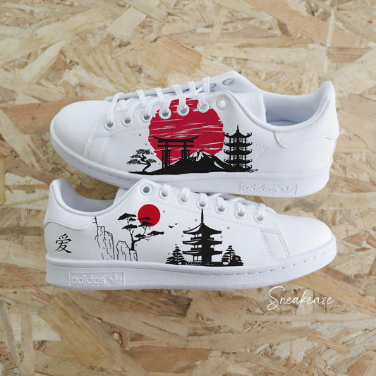 Stan Smith personnalisée - chaussures personnalisées - peintes à la main - dessin traditionnel japonais Kicks Japan personnalisés