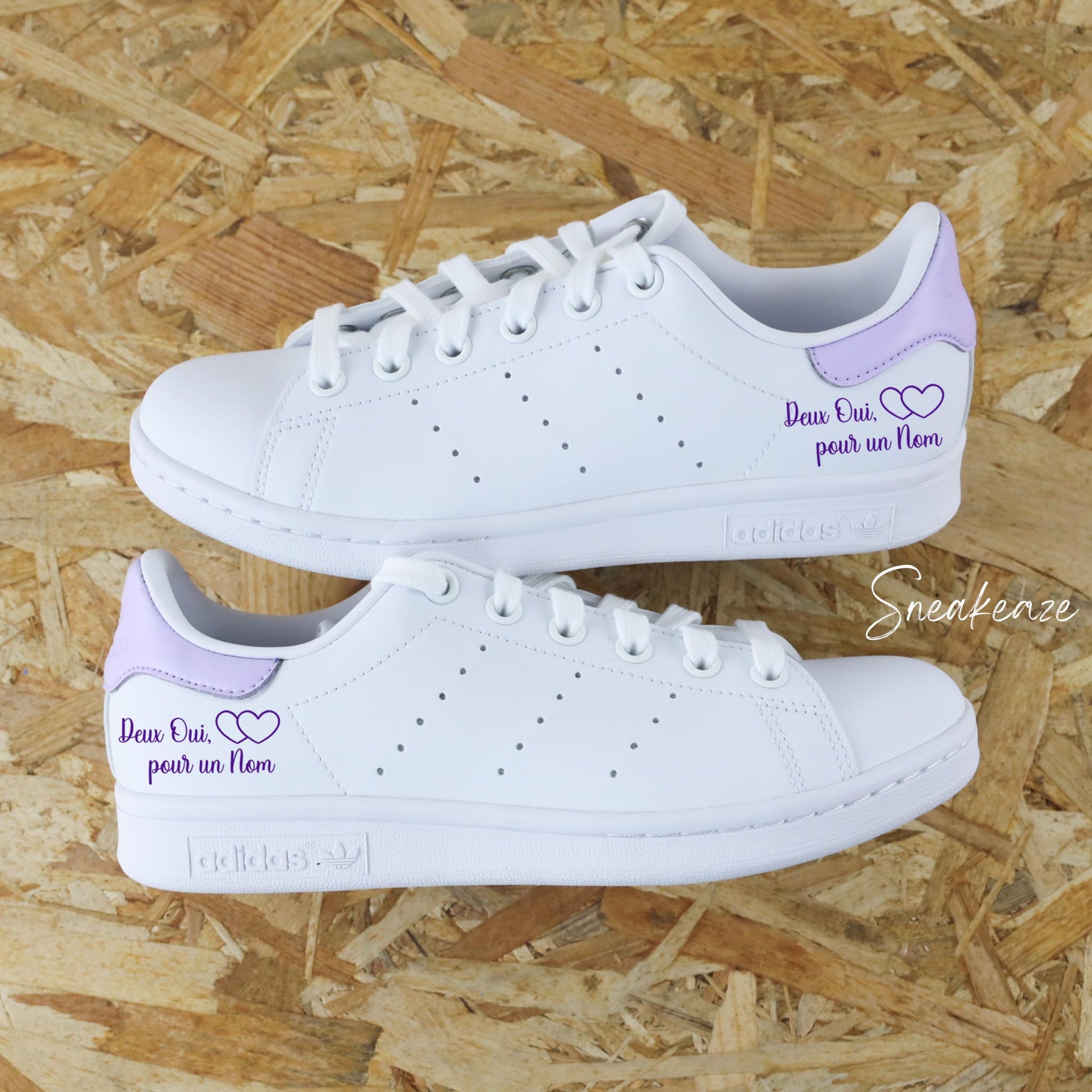 Adidas Stan smith Custom - baskets de mariage - deux oui pour un nom - sneakers personnalisé unisexe wedding shoes homme et femme 