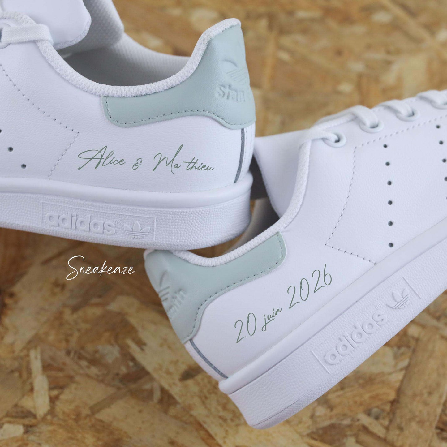 mariage vert de gris - Stan Smith custom mariage - SNEAKEAZE CUSTOMS