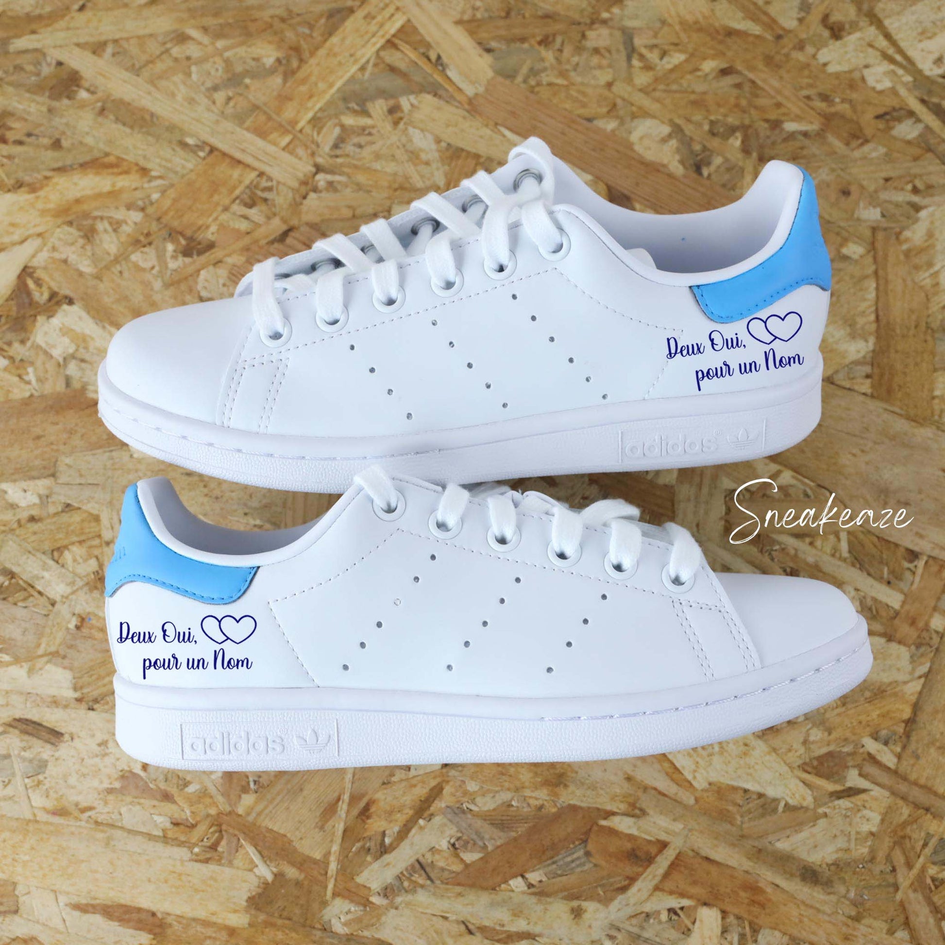 Adidas Stan smith Custom - baskets de mariage - deux oui pour un nom - sneakers personnalisé unisexe wedding shoes homme et femme 