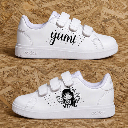 Adidas advantage custom enfant fille petite fée avec splash lila, violet pastel, prénom personnalisé et design magique - Sneakeaze