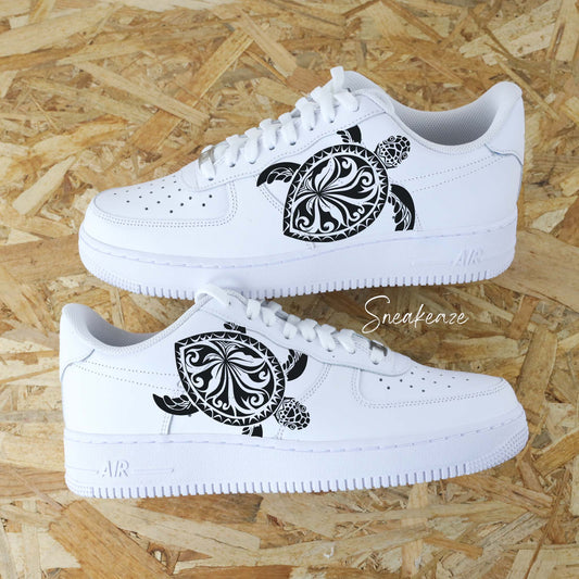air force 1 custom tortue polynésienne design tribal noir