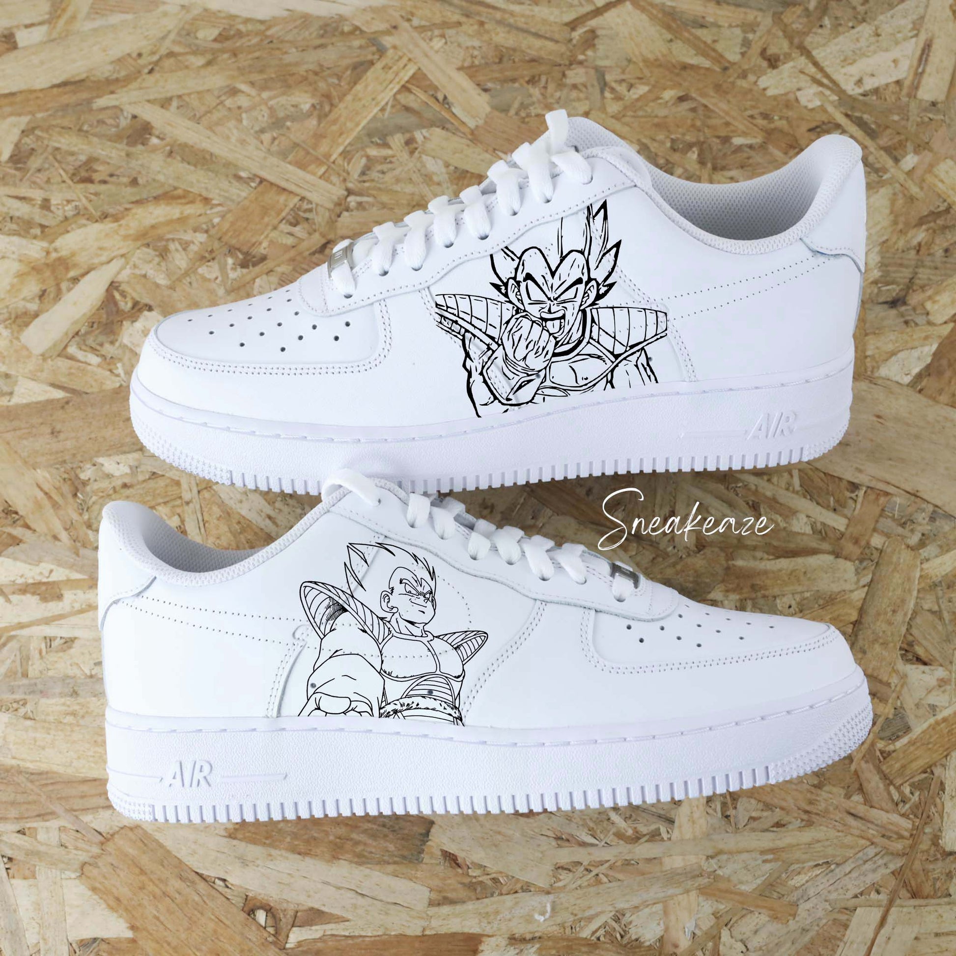 Baskets Nike Air force 1 custom dessin Dragon Ball Z vegeta manga animé japonais sneakeaze custom skz