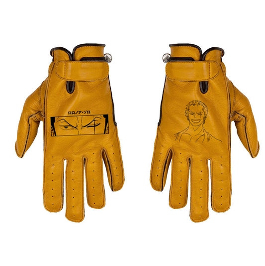 Gants custom Zoro one piece en cuir camel beige style cafe racer vintage personnalisés