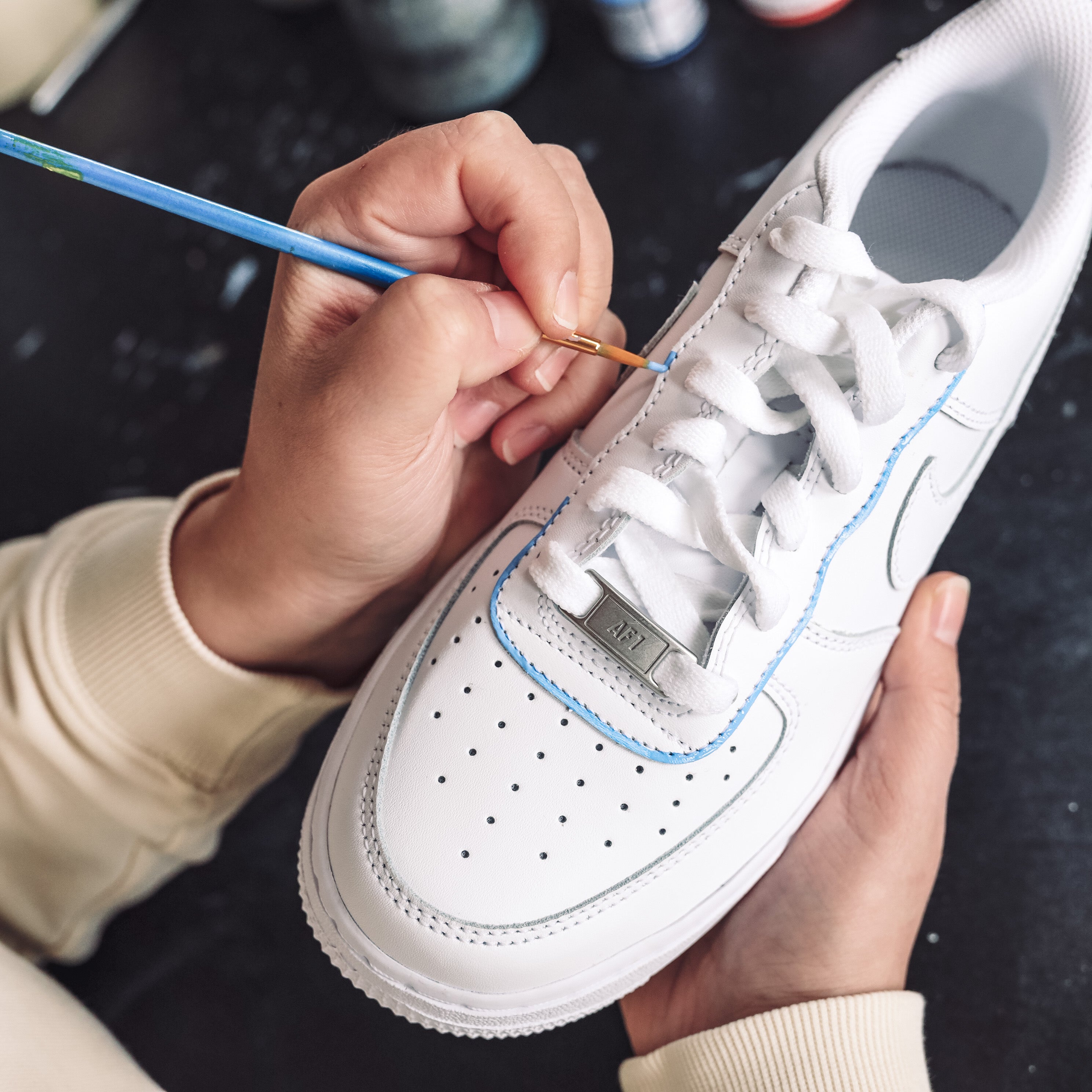 Nike Air Force 1 custom Outline Bleu Turquoise AF1 Pastel pour femme SNEAKEAZE CUSTOMS