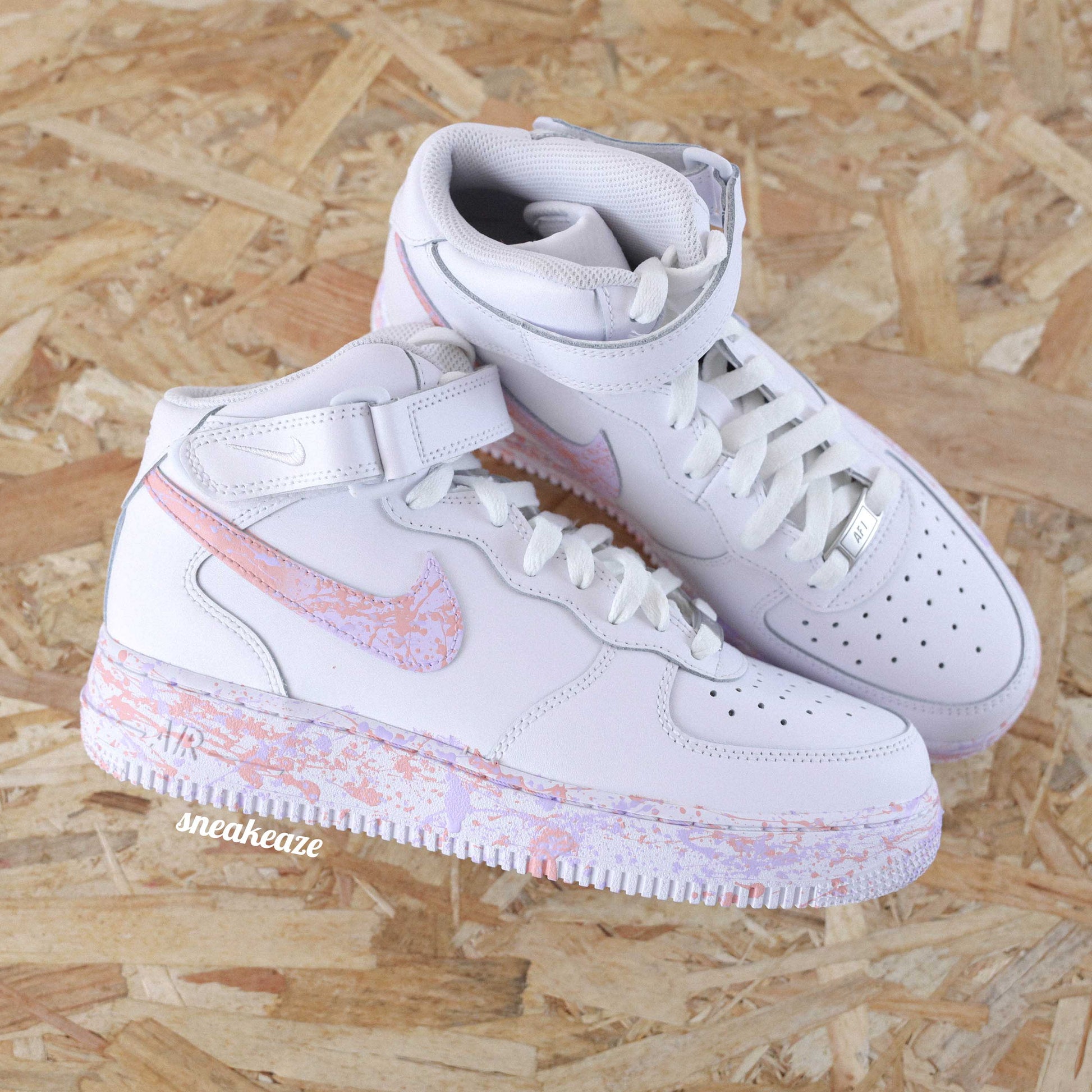 baskets nike air force 1 mid custom splash pastel pink et lila sneakers af1 sneakeaze