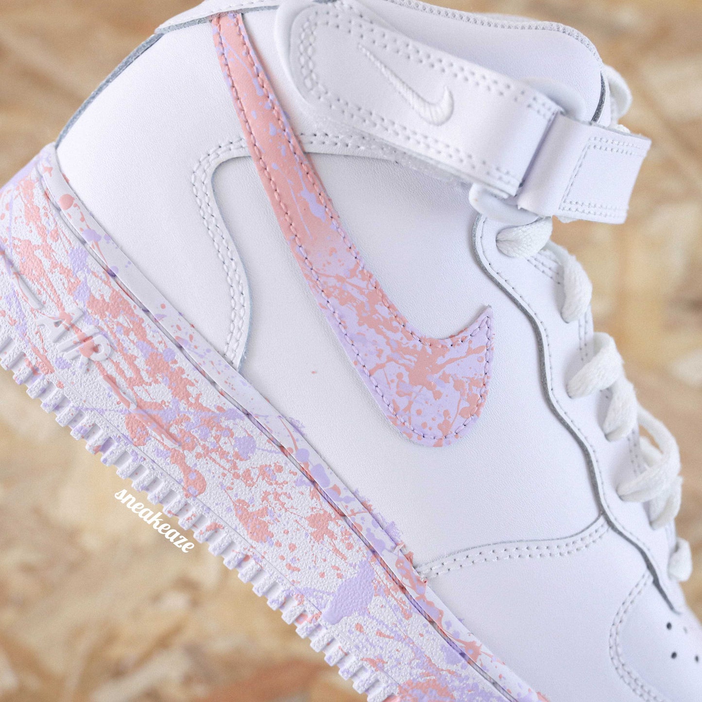 baskets nike air force 1 mid custom splash pastel pink et lila sneakers af1 sneakeaze