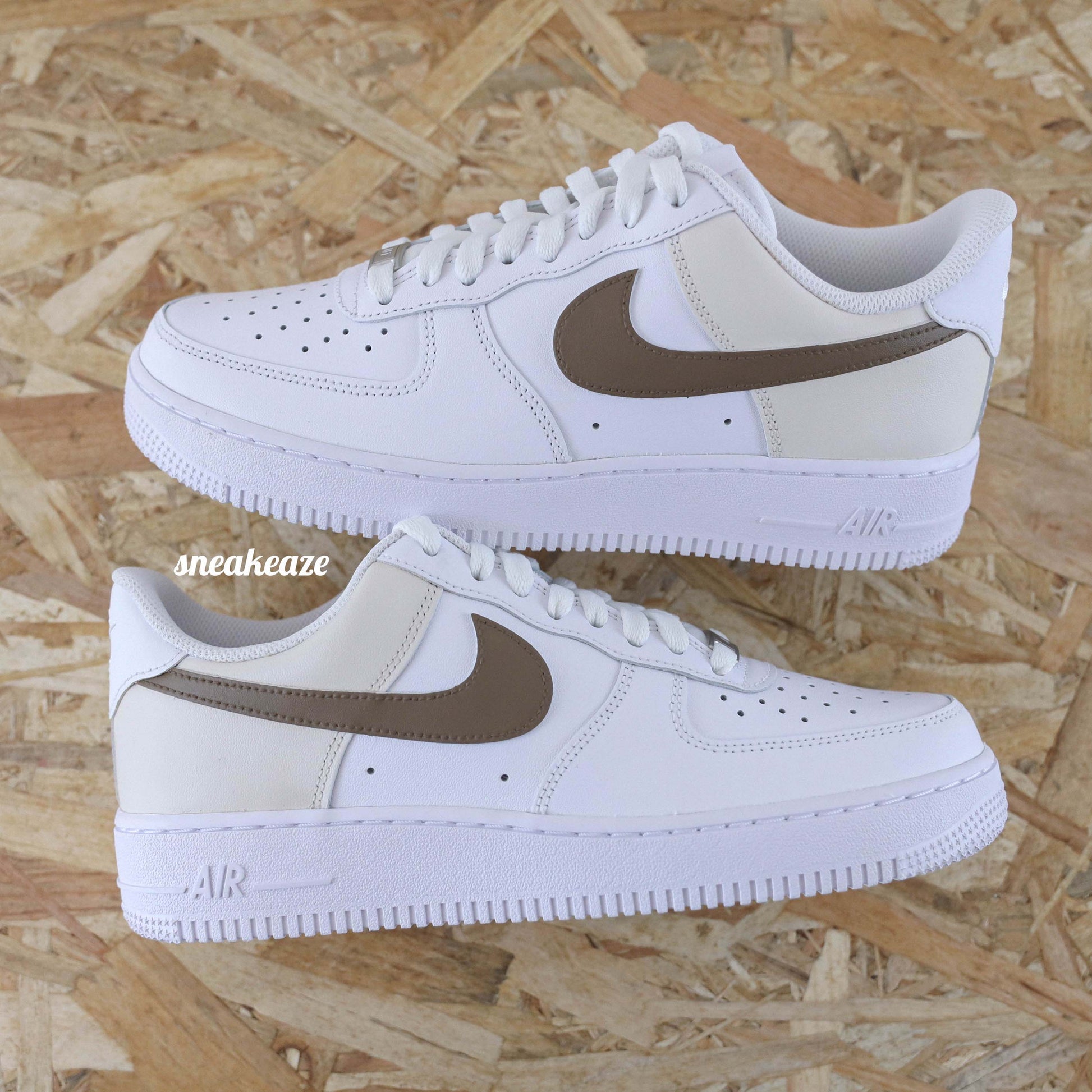 baskets nike air force 1 AF1 custom color block beige mocha cappuccino baskets custom marron sneakers nike personnalisé