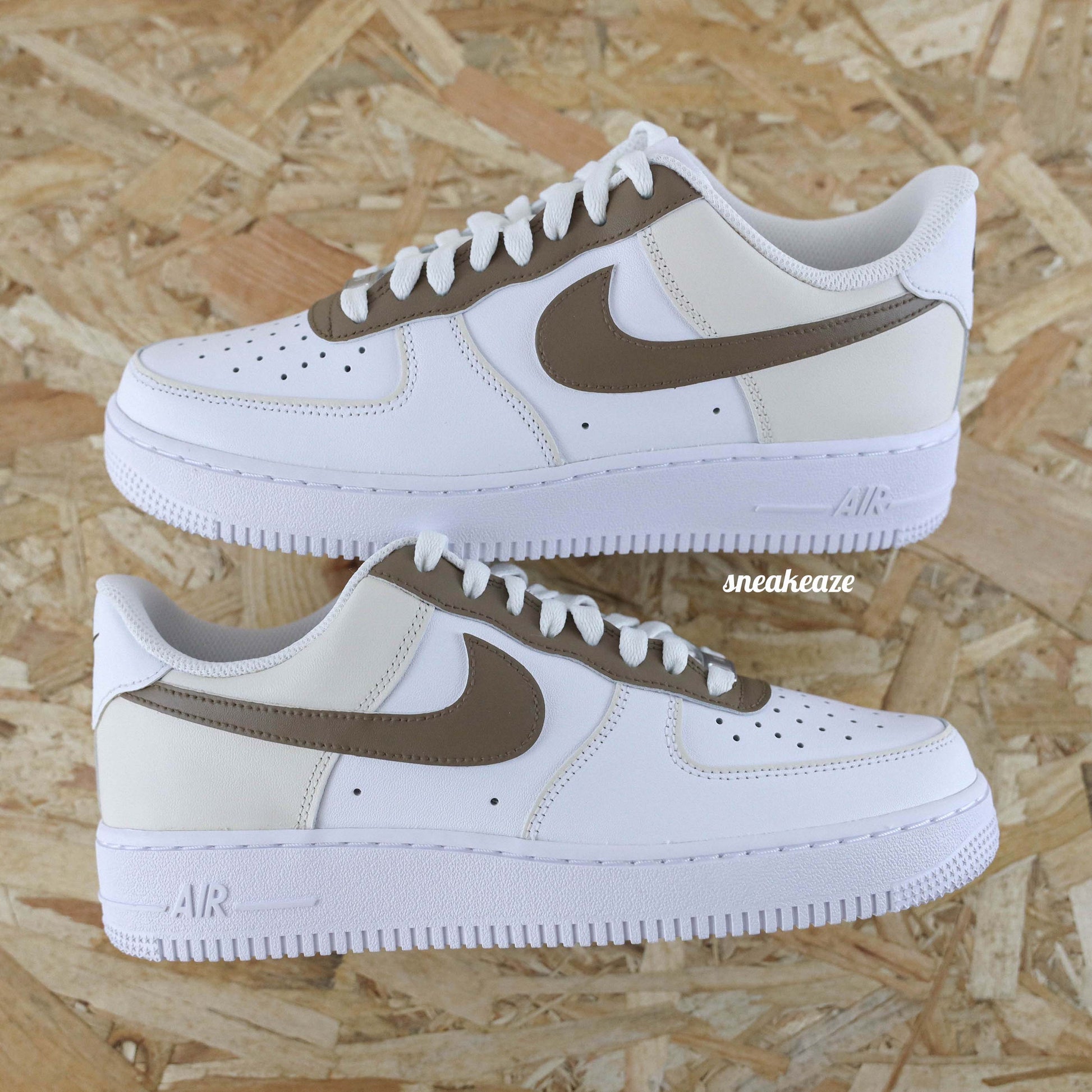 Baskets nike air force 1 custom outline beige tones pastel earth tones sneakeaze skz custom