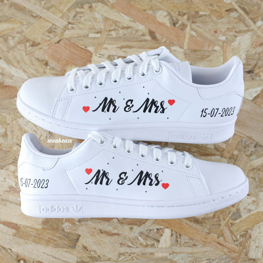 baskets Adidas stan smith custom mariage mr & mrs wedding sneakeaze customs skz