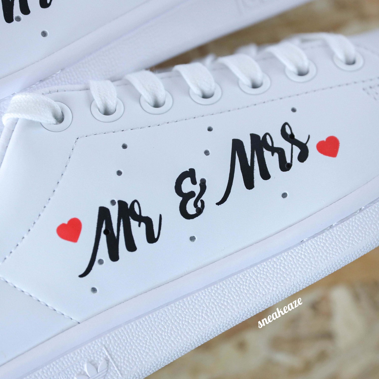 baskets Adidas stan smith custom mariage mr & mrs wedding sneakeaze customs skz