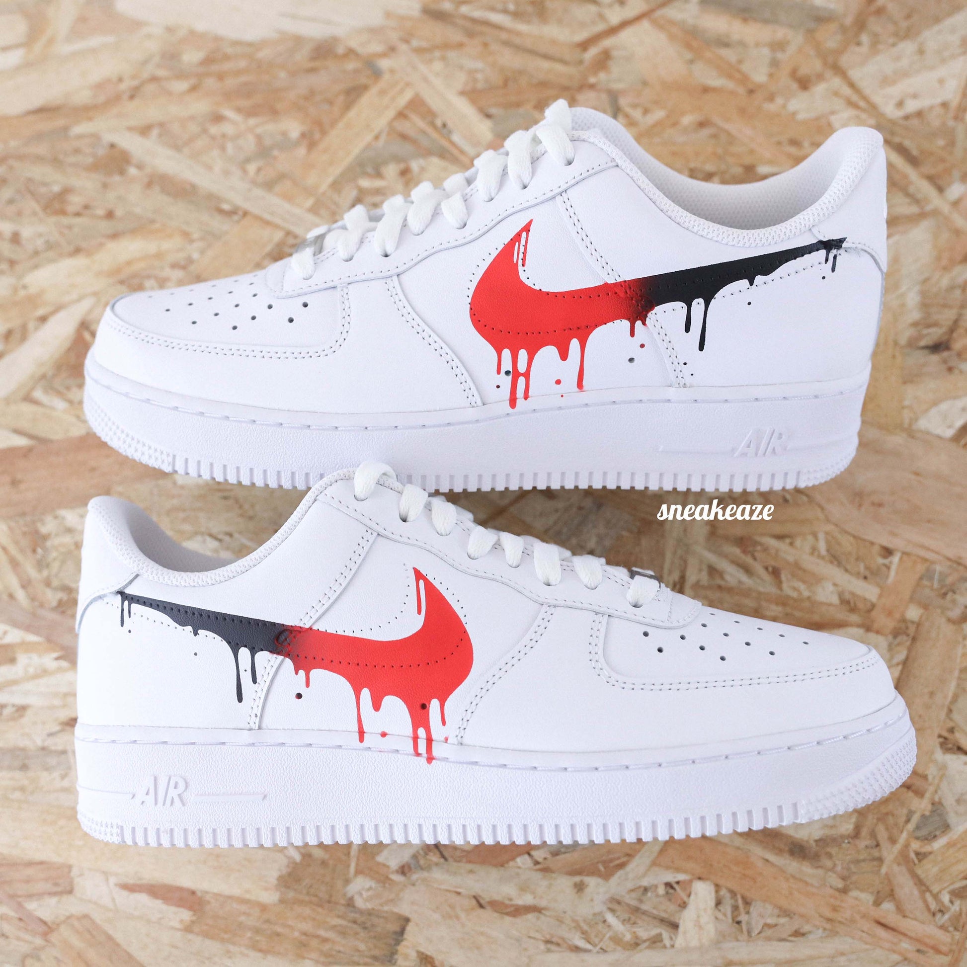 nike air force 1 custom drip rouge noir baskets custom homme sneakers af1 personnalisé