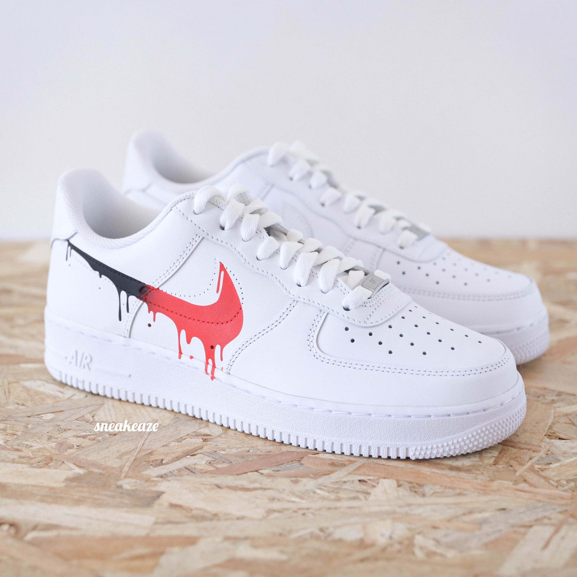 nike air force 1 custom drip rouge noir baskets custom homme sneakers af1 personnalisé