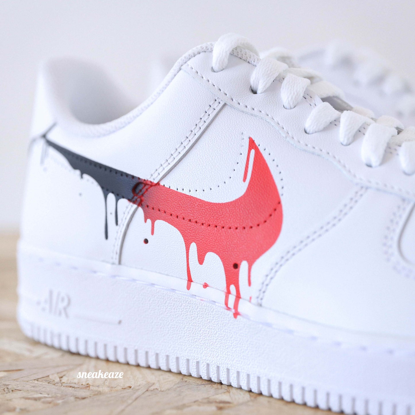 nike air force 1 custom drip rouge noir baskets custom homme sneakers af1 personnalisé