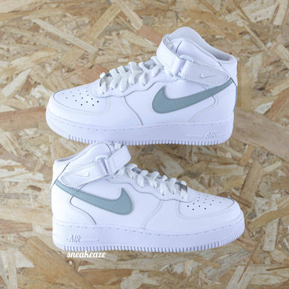 baskets nike air force 1 mid swoosh vert de gris sneakeaze customs skz