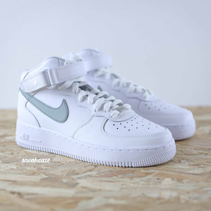 baskets nike air force 1 mid swoosh vert de gris sneakeaze customs skz