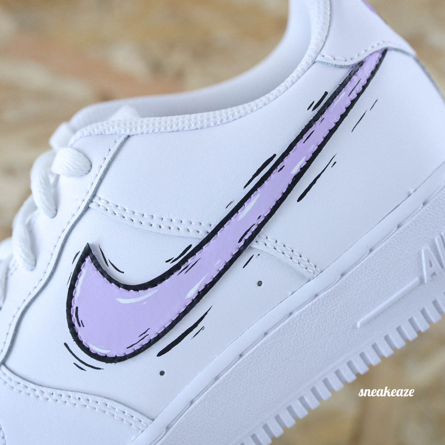 baskets nike air force 1 custom AF1 swoosh cartoon sketch lila skz sneakeaze customs