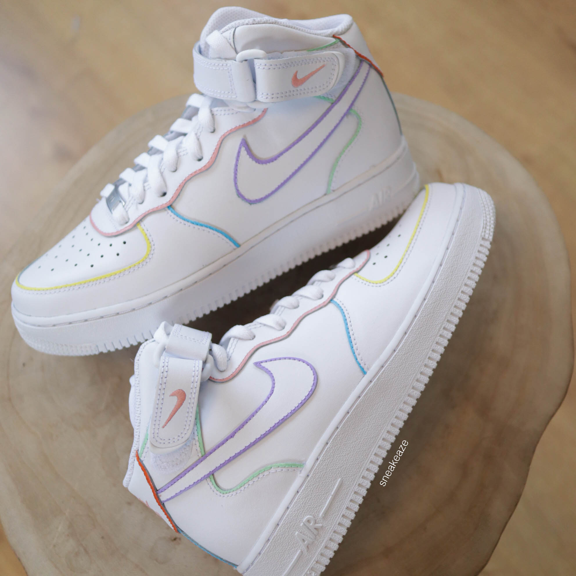 Nike Air Force 1 Mid Custom Outline Baskets Personnalisees Pastel SNEAKEAZE CUSTOMS