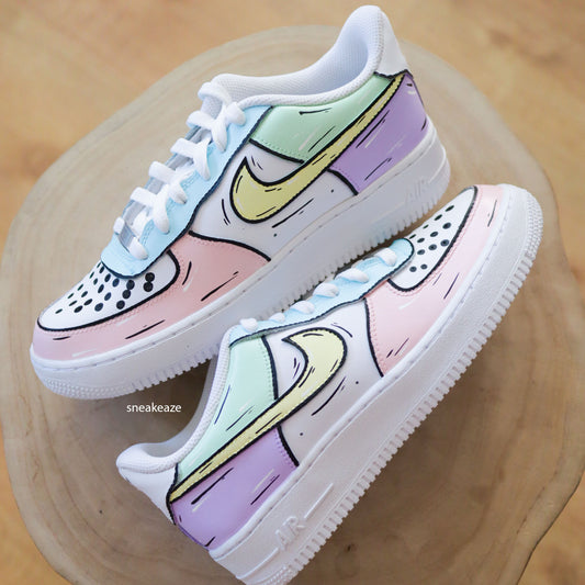 baskets nike AF1 custom air force cartoon sketch pastel sneakeaze custom skz pastel