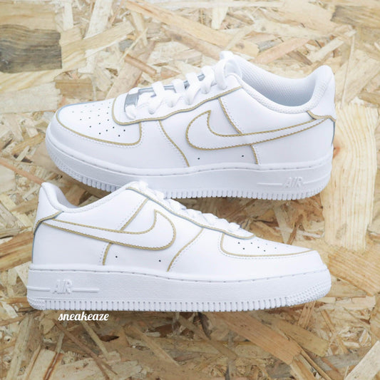  Nike Air Force 1 Custom beige outline - Air Force One pour femme sneakers custom Baskets personnalisées air force pastel
