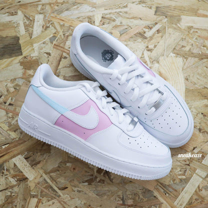 baskets nike air force 1 customs dual bicolore pastel baby blue baby pink skz sneakeaze