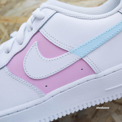 baskets nike air force 1 customs dual bicolore pastel baby blue baby pink skz sneakeaze