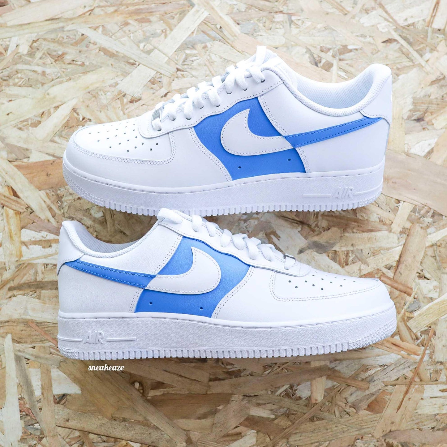 nike air force 1 custom - dual bleu - sneakeaze customs skz