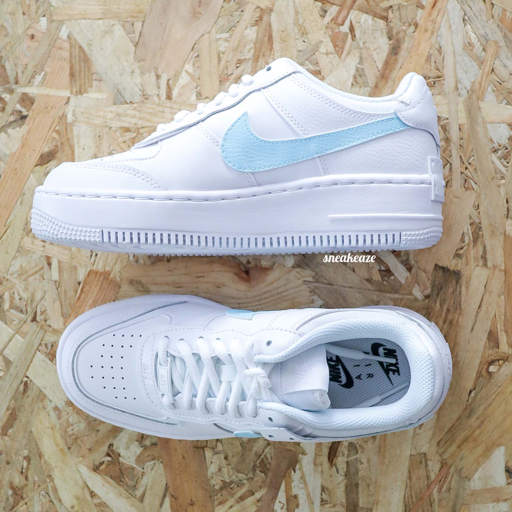 Baskets Air force 1 shadow customs pastel swoosh couleur baby blueneakeaze customs skz