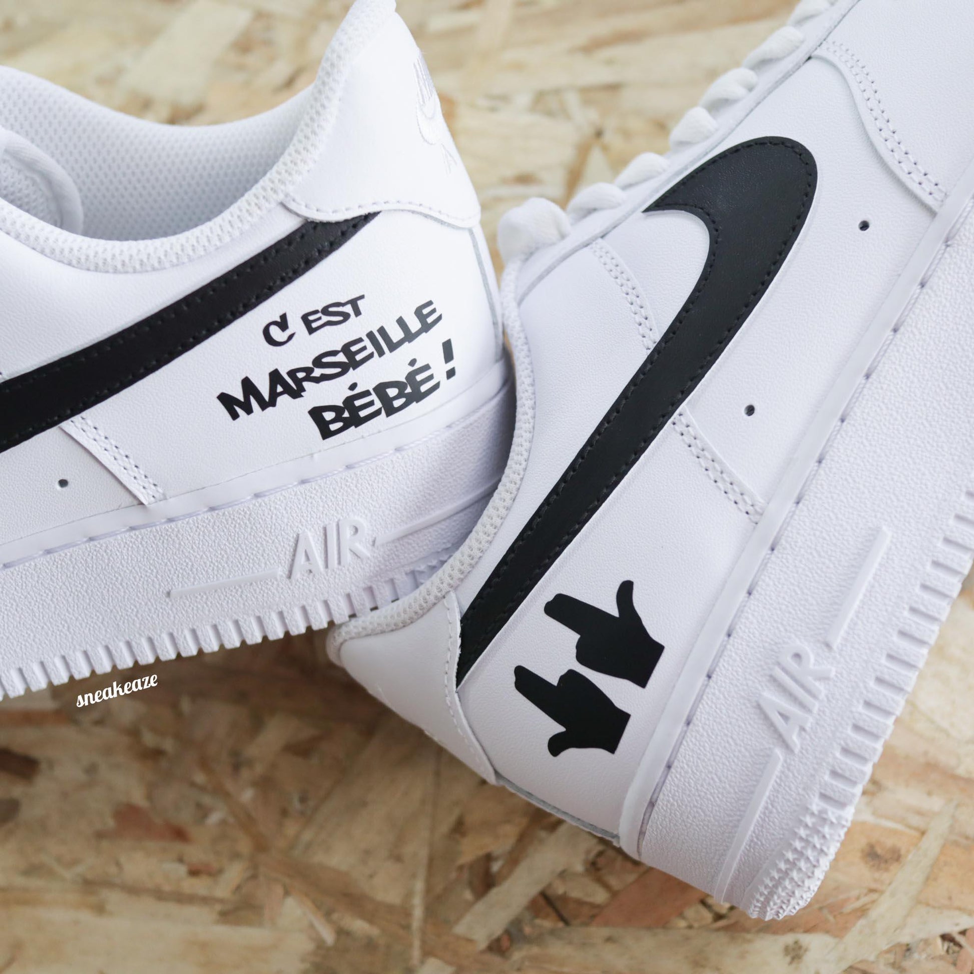 Baskets nike customs air force 1 c'est marseille bébé Jul bande organisée sneakeaze customs rap skz