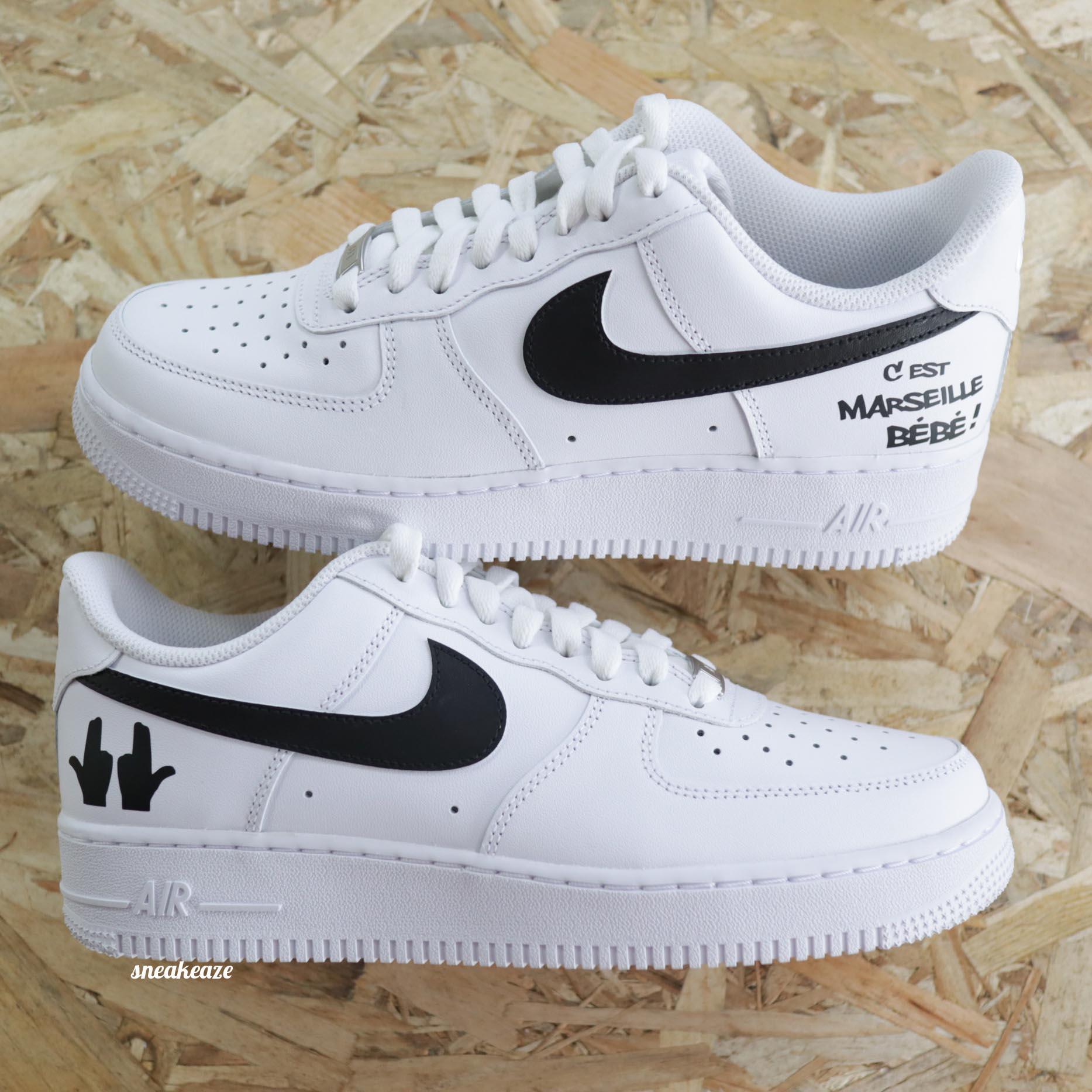 Baskets nike customs air force 1 c'est marseille bébé Jul bande organisée sneakeaze customs rap skz