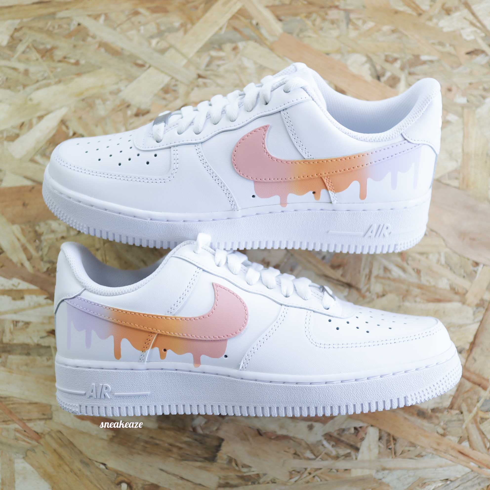 Nike Air Force 1 custom Degrade Pastel Baskets personnalisees pour femme rose et lila SNEAKEAZE CUSTOMS