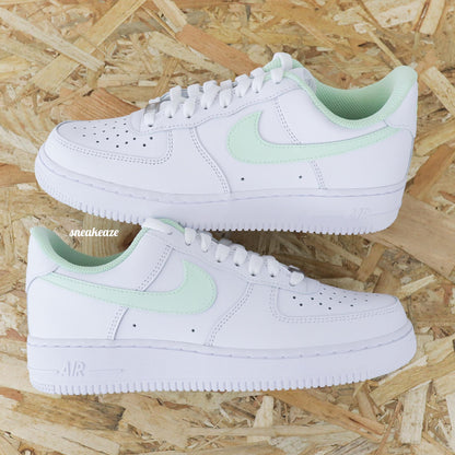 baskets nike air force 1 custom swoosh pastel color menthe sneakeaze customs skz