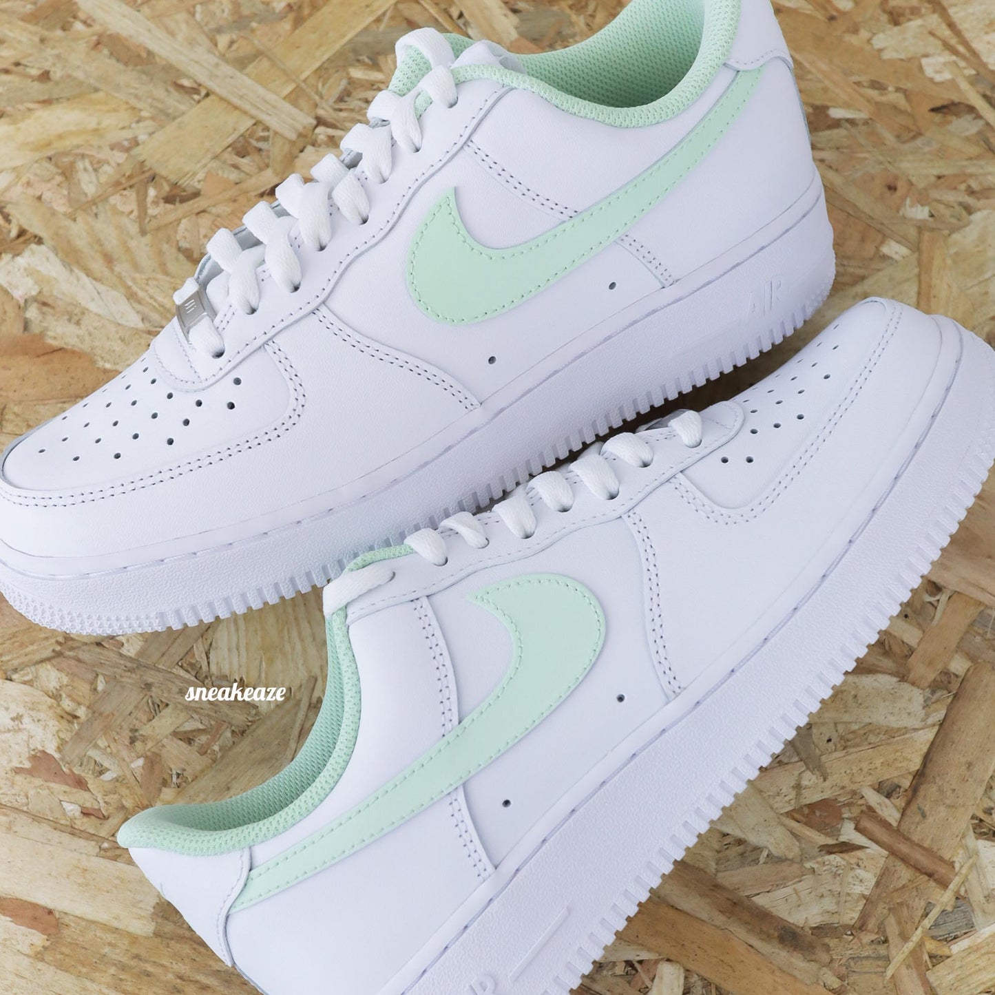 baskets nike air force 1 custom swoosh pastel color menthe sneakeaze customs skz