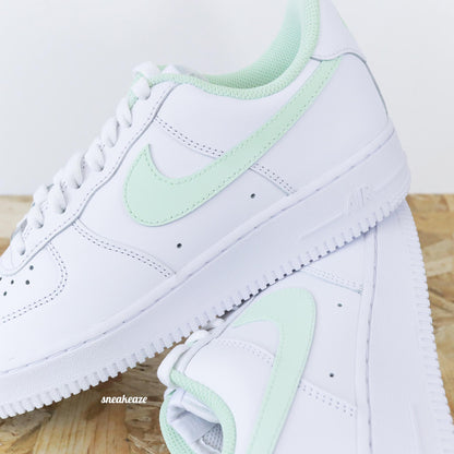 baskets nike air force 1 custom swoosh pastel color menthe sneakeaze customs skz