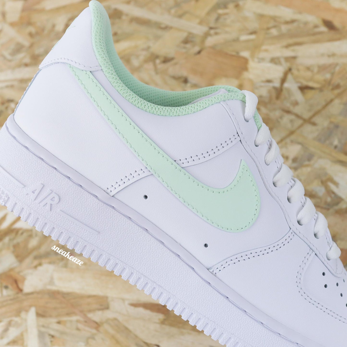 baskets nike air force 1 custom swoosh pastel color menthe sneakeaze customs skz