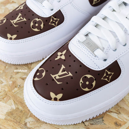 nike air force 1 custom lv louis vuitton beige hype luxe sneakers af1 sneakeaze luxury brand