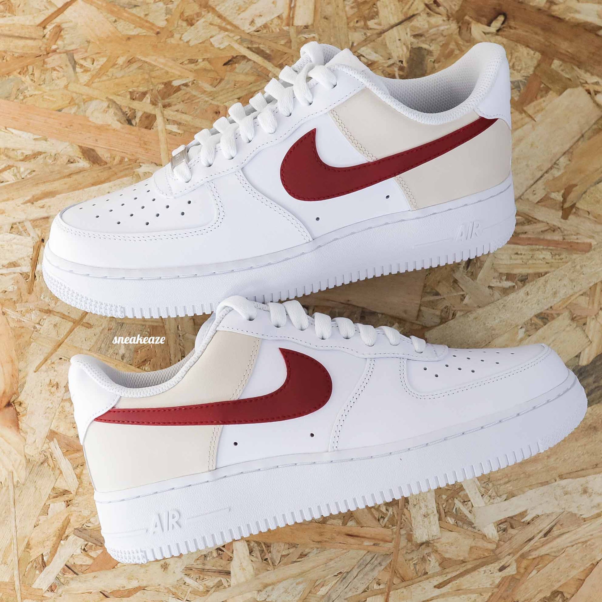 baskets nike air force 1 AF1 custom color block beige bordeaux sneakeaze skz custom