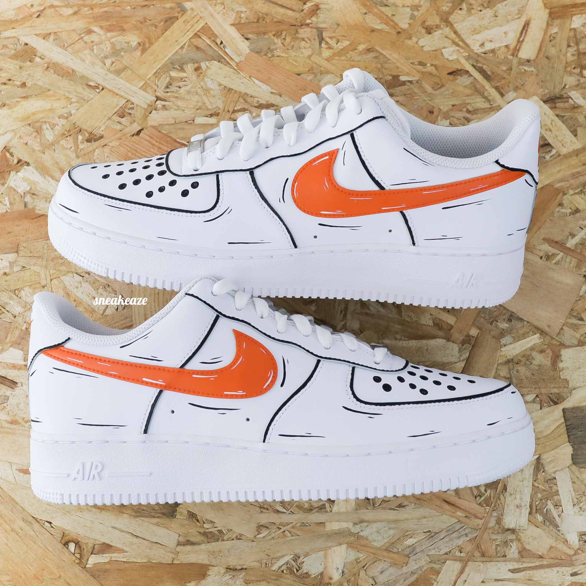 nike air force 1 custom cartoon sketch - sneakers custom pour homme - baskets personnalisées AF1