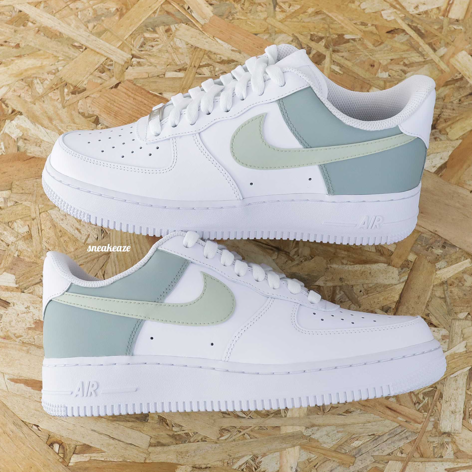 baskets nike air force 1 AF1 custom color block vert de gris pistachio sneakeaze skz custom