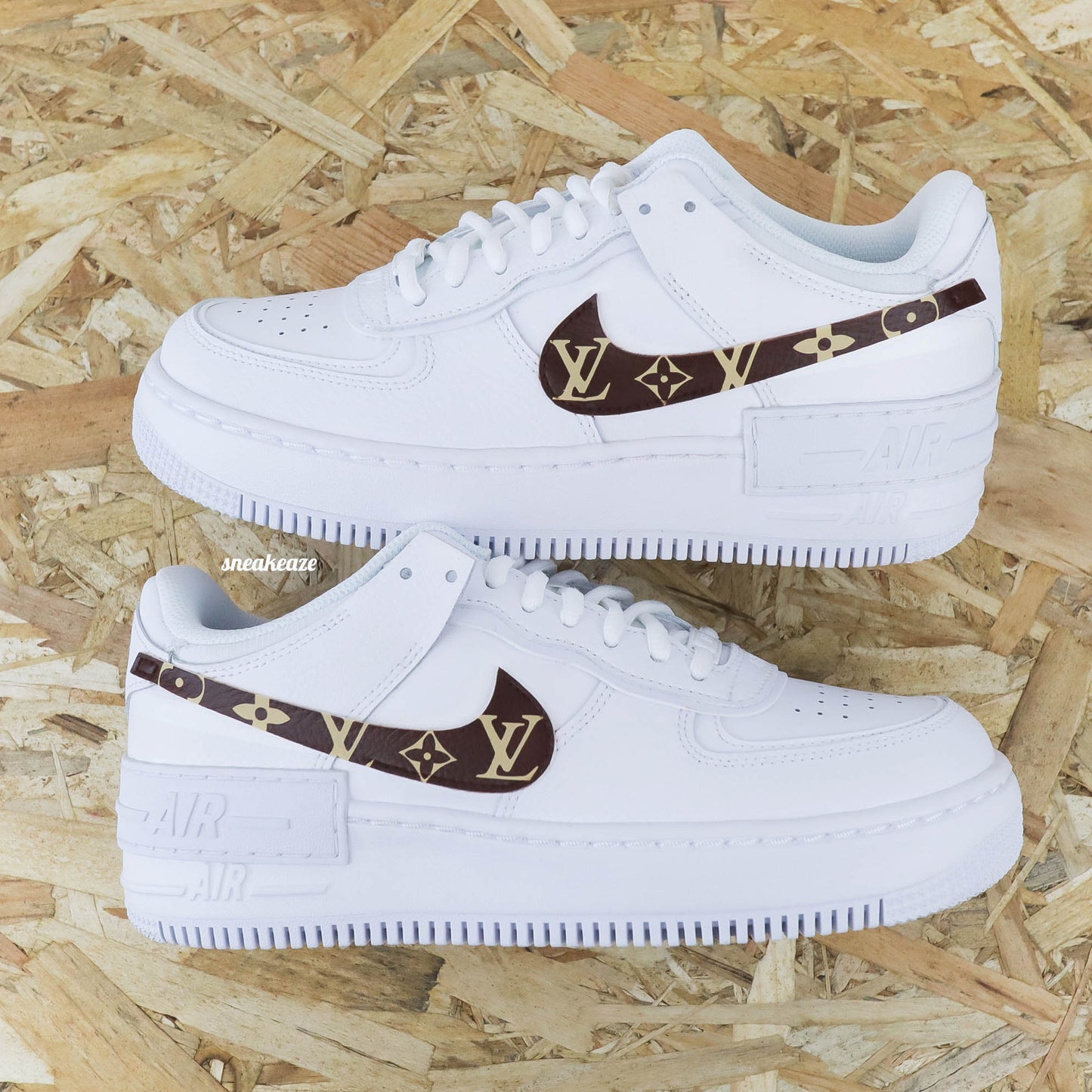 nike air force 1 shadow custom lv louis vuitton beige hype luxe sneakers af1 sneakeaze luxury brand