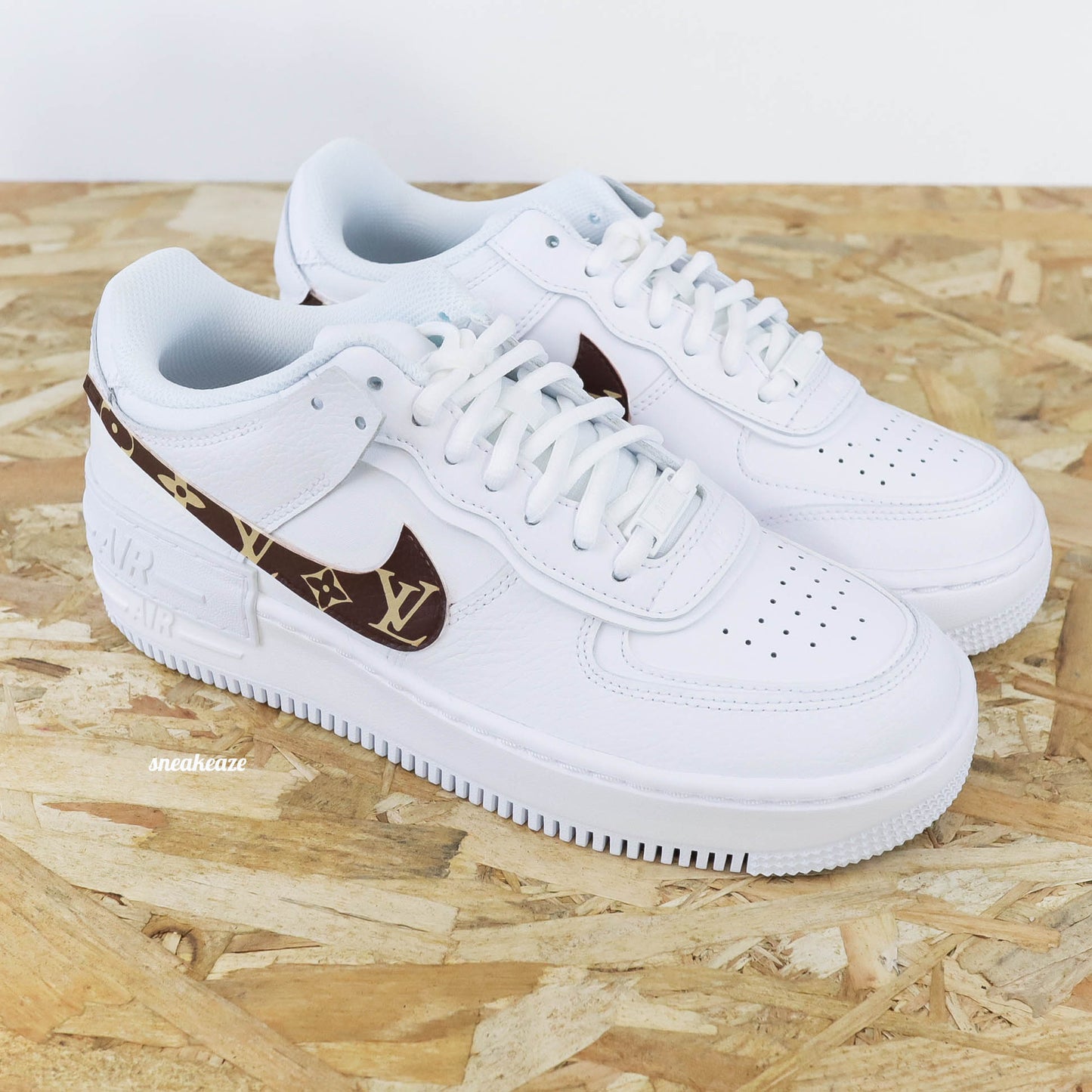 nike air force 1 shadow custom lv louis vuitton beige hype luxe sneakers af1 sneakeaze luxury brand