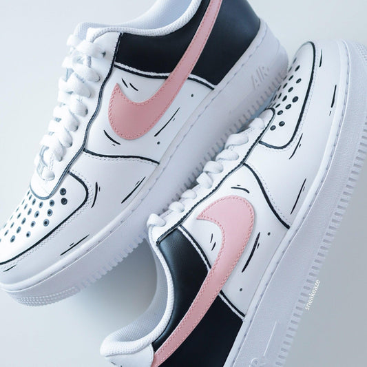 Nike Air Force 1 custom Sketch - Black/Pink - SNEAKEAZE CUSTOMS skz